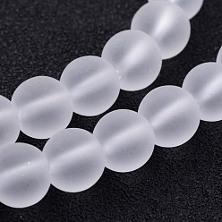 Clear Frosted Glass Bead Strands, Round, Clear, 10mm, Hole: 1mm, about 32pcs/strand, 14.5 inch