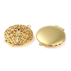 Golden Rack Plating Brass Locket Pendants, Photo Frame Charms for Necklaces, Lead Free & Cadmium Free, Long-Lasting Plated, Hollow Flat Round Charm, Golden, 32x27x6.5mm, Hole: 1.8mm, Inner Diameter: 17mm