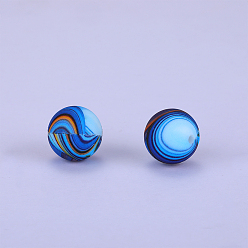 Marine Blue Printed Round Silicone Focal Beads, Marine Blue, 15x15mm, Hole: 2mm
