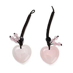 Розовый Кварц Подвеска в форме сердца из натурального розового кварца., с пластиковой кнопкой, Кулон в виде плетеной веревки для сумки на удачу., 86~93 мм