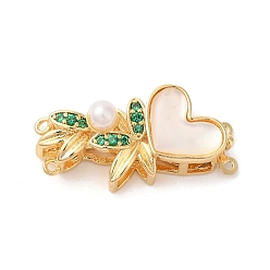 Настоящее золото 18K Латунные микро проложить кубического циркония ящик с застежками, без кадмия, без никеля и без свинца, с ракушкой и имитацией жемчуга из АБС-пластика, долговечный, 2 нитей, 4-луночное, реальный 18 k позолоченный, 27 мм, отверстие : 1 мм