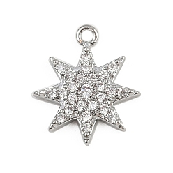 Платина Латунные микро проложить кубического циркония подвески, звезды прелести, платина, 13x11x1.5 мм, отверстие : 1 мм