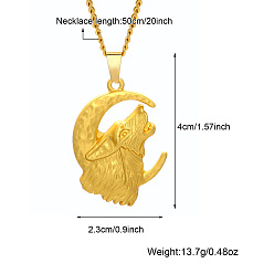 Wolf 304 Stainless Steel Human Wolf Pendant Necklaces for Women, Men, Golden, Wolf, 19.69 inch(50cm), Pendant: 40x23mm