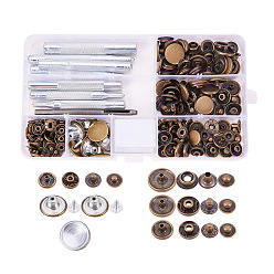 Brass 1Box Mixed Metal Jewelry Snap Fastener, with Glass Cabochons, Flat Round, Mixed Color, 50set/box, 15mm