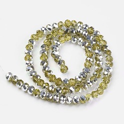 Dark Khaki Electroplate Transparent Glass Beads Strands, Half Silver Plated, Faceted, Rondelle, Dark Khaki, 10x8mm, Hole: 1mm, about 62pcs/strand, 22.05 inch(56cm)