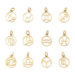 Золотой 304 прелести нержавеющей стали, с прыжковых колец, полированный, плоские круглые с созвездием, золотые, золотые, 13x11x1 мм, отверстие : 2.5 мм, 12 шт / коробка