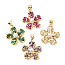 (52) Непрозрачная лаванда Латунные микро проложить кубического циркония подвески, с абс пластмассовой имитационной жемчужиной, , без кадмия и без свинца, долговечный, стойки покрытие, разноцветные, 23.5x21x6 мм, отверстие : 5x3.5 мм