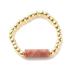 Sesame Jasper Natural Sesame Jasper Column Beaded Stretch Ring with Synthetic Hematite, Gemstone for Women, Golden, US Size 7 3/4(17.9mm)