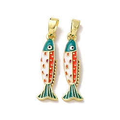 чирок Латунь эмаль подвески, рыбы прелести, реальный 18 k позолоченный, зелено-синие, 22.5x6.5x3 мм, отверстие : 4x2.5 мм