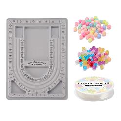 (52) Непрозрачная лаванда Набор для изготовления ожерелья своими руками, в том числе 1 пластиковые бусины для дизайна ожерелья, прямоугольник с флокированием, 200 круглые непрозрачные акриловые бусины, 1 свернуть эластичную хрустальную нить, разноцветные, бусины : 6 мм, отверстие : 2 мм