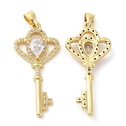 Настоящее золото 18K Латунные микро проложить кубического циркония подвески, без свинца и без кадмия, брелоки-скелетоны, реальный 18 k позолоченный, 36x16x4.5 мм, отверстие : 5.5x3 мм