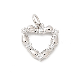 Платина Латунные микро проложить кубического циркония подвески, сердце прелести, с целью перехода в кольце, платина, 15x14x2.5 мм, отверстие : 3.5 мм