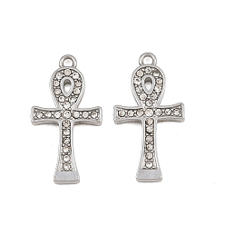 Couleur Acier Inoxydable Pendentifs en acier inoxydable, avec strass, amulettes en forme de croix ankh égyptienne, couleur inox, 304mm, Trou: 21x11x2mm