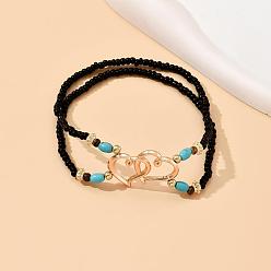 Черный Стеклянные бусины и браслеты из сплава в форме сердца, чёрные, 2-3/4 дюйм (70 мм)