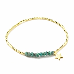 Turquoise Natural Malaysia Jade(Dyed) Round Beaded Stretch Bracelet with 304 Stainless Steel Star Charms, Gemstone Jewelry for Women, Turquoise, Inner Diameter: 2-1/4 inch(5.7cm)