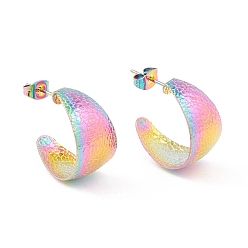 Rainbow Color Ионное покрытие (ip) 304 массивные серьги-гвоздики в форме буквы «С» из нержавеющей стали, полукруглые серьги для женщин, Радуга цветов, 21x12 мм, штифты : 0.7 мм
