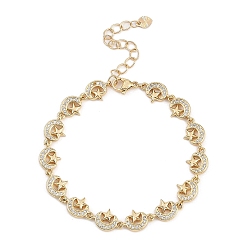 Луна Браслеты из латуни с микропаве и фианитами для женщин, долговечный, реальный 18 k позолоченный, луна, 7-1/8 дюйм (18 см), ссылка: 7~15x8~9.5x2~4 mm