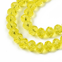 Yellow Glass Beads Strands, Faceted, Rondelle, Yellow, 8x6mm, Hole: 1mm, about 65~68pcs/strand, 15.7~16.1 inch(40~41cm)