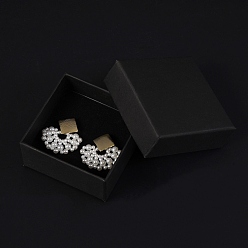 Черный Картонные бумажные коробочки для сережек, подарочная упаковка, с губкой внутри, квадратный, чёрные, 7.5x7.5x3.5 см