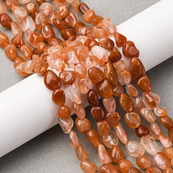 Rutilated Кварц Нити бусин из натурального красного меха кролика с рутиловым кварцем, самородки, упавший камень, 6.5~10x5~7x4~6.5 мм, отверстие : 1 мм, около 46~53 шт / нитка, 15.16''~15.75'' (38.5~40 см)