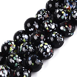 Farbig Handgemachte Murano Glas Perlen Stränge, Runde mit Punkt, Farbig, 10 mm, Bohrung: 0.8~1.2 mm, ca. 39~40 Stk. / Strang, 13.98~15.75 Zoll (35.5~40 cm)
