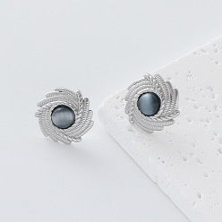 Gris Pendientes de resina y acero inoxidable con imitación de piedras preciosas para mujer, flor, color acero inoxidable, gris, 304 mm