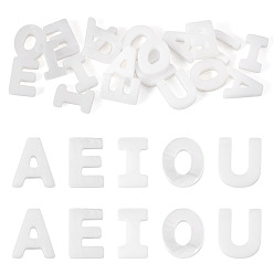 White 20Pcs 5 Styles Natural Freshwater Shell Beads, Top Drilled Beads, Alphabet, Letter A E I O E, White, 10x2.5~8.5x3mm, Hole: 0.8mm, 4pcs/style
