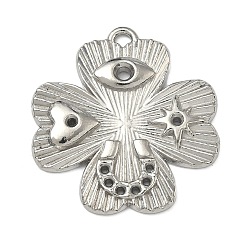 Нержавеющая Сталь Цвет 304 подвески из нержавеющей стали, подвеска в виде листа клевера с подвеской в виде звезды с сердечком вместо глаз, цвет нержавеющей стали, 32x30x3 мм, отверстие : 2.5x2 мм