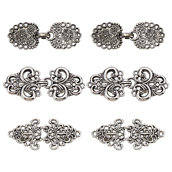 Античное Серебро 6 шт. 3 стили винтажный сплав свитер шаль клипсы броши, значок застежки на воротнике кардигана для женщин, античное серебро, 58~68x22~29x13~13.5 мм, 2 шт / стиль