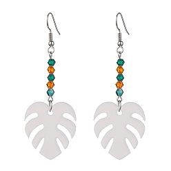 Лист Пустые акриловые серьги с подвесками, Со стеклянным бисером, лист, 74x27 мм