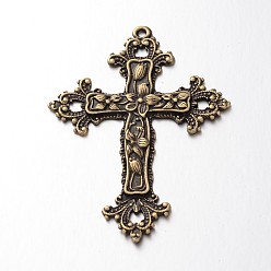 Античная Бронза Тибетский сплав стиля большие кулоны, без кадмия, без никеля и без свинца, крестик, античная бронза, 74x53x3.5 мм, отверстие : 2.5 мм
