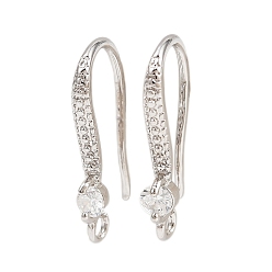 Платина Латунь микро проложить кубического циркония серьги крючки, с горизонтальной петлей, долговечный, без кадмия и без свинца, платина, 20x3x8 мм, отверстие : 1.6 мм, штифты : 1 мм