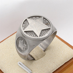 Нержавеющая Сталь Цвет 304 из нержавеющей стали кольца палец для мужчин, круглая со звездой, цвет нержавеющей стали, размер США 8 (18.1 мм)