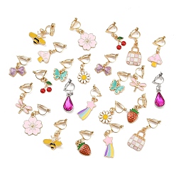 (52) Непрозрачная лаванда 12пара 304 клипса из нержавеющей стали, с подвесками из эмали и сплава , разнообразные, золотые и нержавеющая сталь цвет, разноцветные, 30~36 мм, 12 пара / комплект