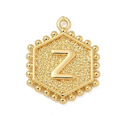 Letter Z Латунные подвески, без кадмия, без никеля и без свинца, подвески в виде шестиугольных букв, Письмо Z, 20x16x2.5 мм, отверстие : 1.5 мм