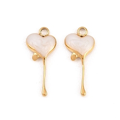 Белый 304 нержавеющей стальной эмали подвески, очарование тающего сердца, ионное покрытие (ip), реальный 18 k позолоченный, белые, 20x8.5x2 мм, отверстие : 1.8 мм
