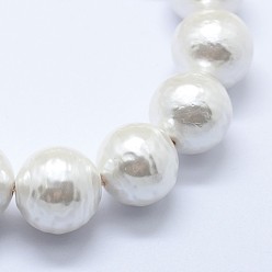 Shell Pearl Shell Pearl Beads Strands, Round, Creamy White, 14mm, Hole: 1mm, about 28pcs/strand, 15.7 inch