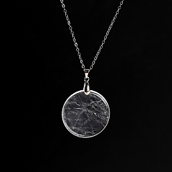 Хрусталь Ожерелья с плоскими круглыми подвесками из натуральных кристаллов кварца, Ожерелье-цепочка из нержавеющей стали для женщин и мужчин, 19.69 дюйм (50 см)