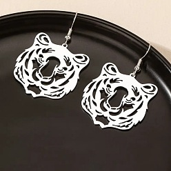 Платина Серьги-подвески из сплава с головой тигра, платина, 52x35 мм
