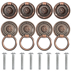 Красная Медь 8 шт. ручки для шкафа из цинкового сплава с цветочным рисунком, с винтами, Красная медь, 47x9 мм