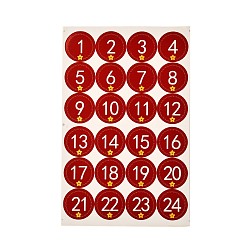Number Christmas Theme Round Paper Gift Tag Self-Adhesive Stickers, Number1~24 Countdown Labels, for Gift Packaging, Number Pattern, 31x20x0.02cm, Stickers: 45mm In Diameter, 24pcs/sheet
