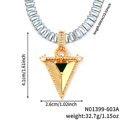 Золотой Элегантные латунные ожерелья с треугольными подвесками из зеленых кубических цирконий, идеально подходит для повседневной носки, золотые, 23.62 дюйм (60 см)