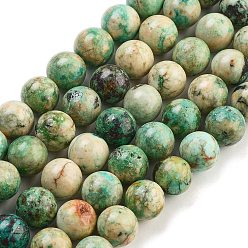 Peruvian Turquoise(Jasper) Бусы натуральная перуанская бирюза (яшма), круглые, 10 мм, отверстие : 1.2 мм, около 37 шт / нитка, 15.35'' (39 см)