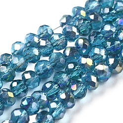 Deep Sky Blue Electroplate Glass Faceted Rondelle Beads Strands, Half Plated, Deep Sky Blue, 3x2mm, Hole: 1mm, about 165~169pcs/strand, 15~16 inch(38~40cm)