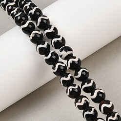 Horse Tooth Pattern Тибетского стиля DZI бисер нитей, природных бисера агат, круглые, чёрные, окрашенная и подогревом, узор из конских зубов, 8 мм, отверстие : 1 мм, около 47 шт / нитка, 14.84'' (37.7 см)