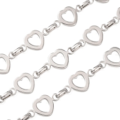 Stainless Steel Color 304 Stainless Steel Heart Link Chains, Unwelded, with Spool, Stainless Steel Color, 10x4mm