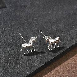 Платинированный Латунь серьги, лошадь, Реальная платина, 8.5x9 мм