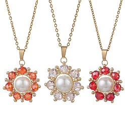 (52) Непрозрачная лаванда 3 шт. 3 подвеска в виде подсолнуха из цветного гальванизированного стекла и стеклянных бусин-жемчужин 304 ожерелья из нержавеющей стали с цепочкой для женщин, золотые, разноцветные, 17.68~17.95 дюйм (44.9~45.6 см), 1 шт / цвет