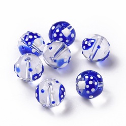 Синий Стекло с эмалевыми бусинами, круглый с грибами, синие, 11.5 мм, отверстие : 1.5 мм