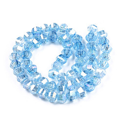 Light Sky Blue Transparent Electroplate Glass Beads Strands, AB Color Plated, Faceted, Round, Light Sky Blue, 8x7mm, Hole: 2mm, about 60pcs/strand, 14.96 inch(38cm)